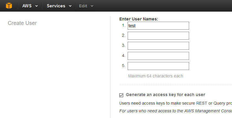 Einen neuen Benutzer anlegen, dem auch gleich der Access Key generiert wird. (Screenshot: AWS)