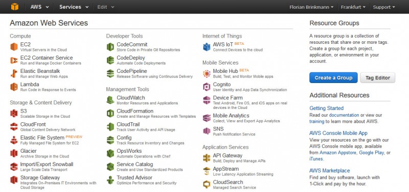 Die AWS Management Console. (Screenshot: AWS)